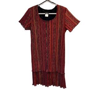Helene Blake Vintage Striped Layered Midi Dress Red Black Textured Plus Size 16